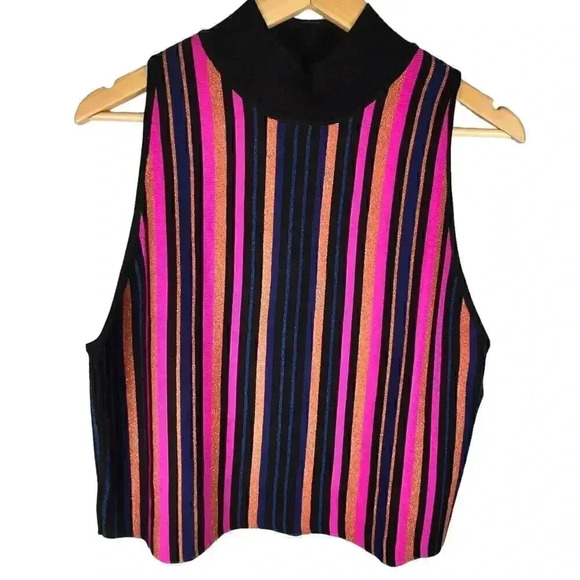 Bar III NWT Women’s Multicolor Striped Metallic Sleeves Top XL‎ - Picture 1 of 6